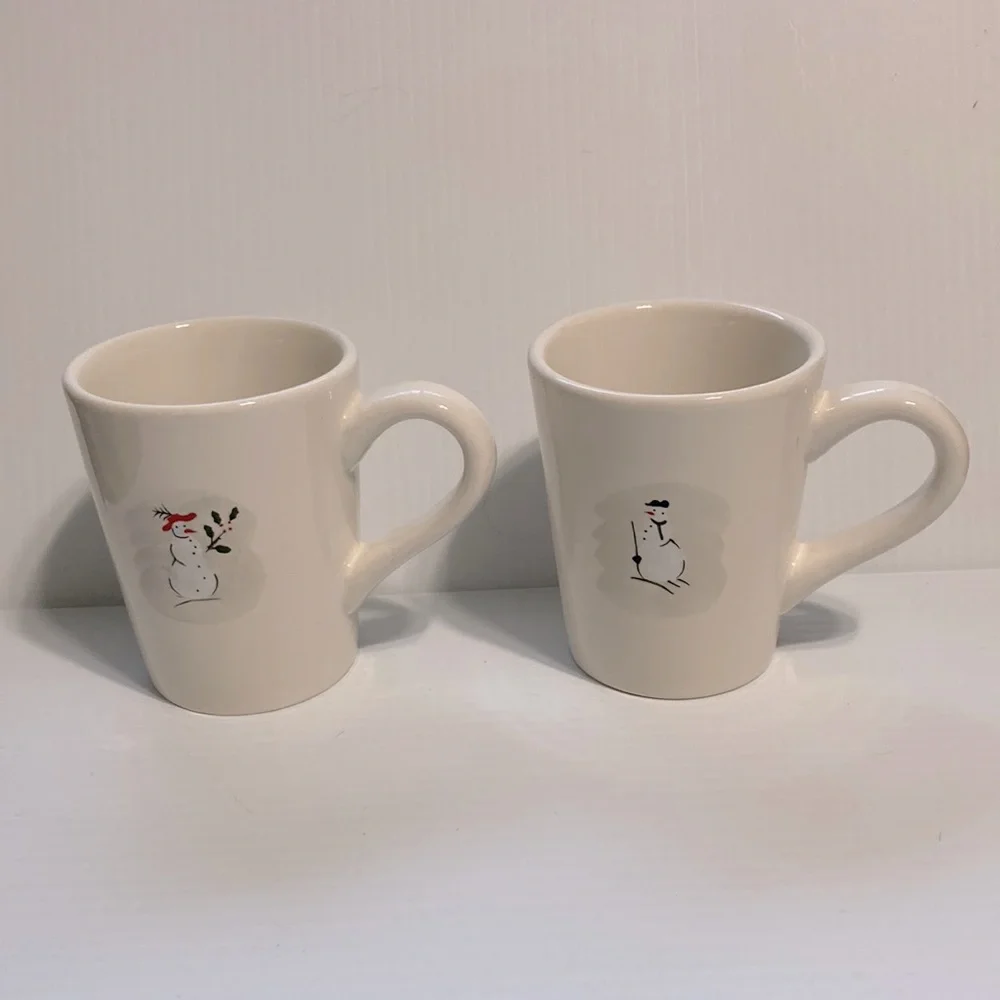 Williams Sonoma Snowmen Holiday Coffee Mug Cups 8 oz SET of 2